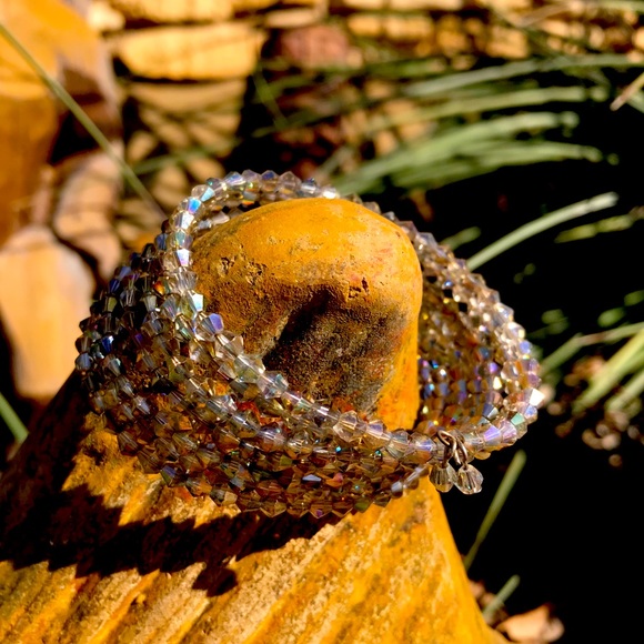 Artisan Jewelry - Champagne colored crystal wrap bracelet.